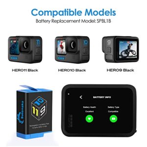 Satonaka 3 Pack Hero 11/10/9 Battery Fit for GoPro Hero 11 GoPro Hero 10 GoPro Hero 9 Black, 1800mAh Batteries with 3-Channel Storage Quick Charger for GoPro Hero 9 10 11 Black