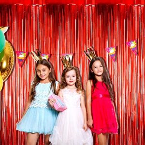 HalloweenDecorate 4 Pack Red Foil Fringe Curtain Backdrop, 3.28Ft x 8.2Ft Metallic Tinsel Foil Fringe Streamer for Party, Photo Booth Props, Birthday, 2022 Mother's Day Decoration Party Supplies