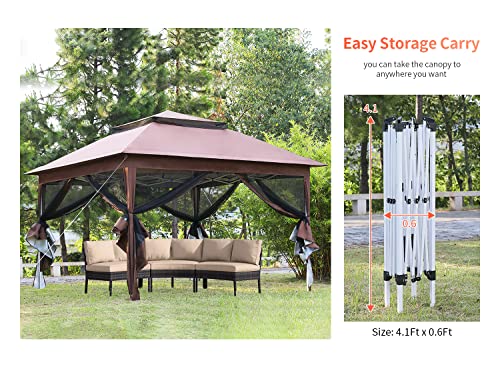 10'x10' Pop Up Gazebo Outdoor Canopy Gazebo Patio Canopy Gazebo with Mosquito Netting Double Roof Tops for Outdoor Garden Backyard and Patio,Brown