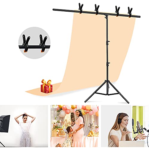 [Upgraded T-Shaped Joint Version] T-Shape Backdrop Stand Kit 6.5x5ft, MOUNTDOG Photo Backdrop Stand Background Support System with 4 Clamps for Photography Video Studio (Backdrop NOT Included)