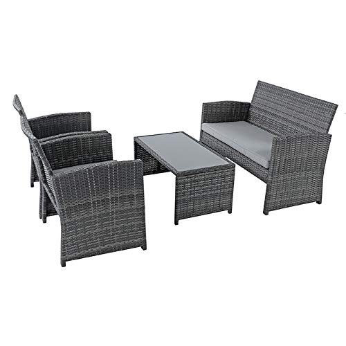 Patiorama 4 Pieces Outdoor Patio Furniture Sets Garden Rattan Chair Wicker Set, Poolside Lawn Chairs with Tempered Glass Coffee Table Porch Furniture (Light Grey)