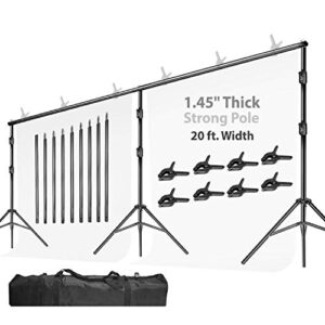 limostudio (heavy duty) 20 ft. wide x 10.3 ft. tall backdrop stands, high stability with 1.45″ thick pole, adjustable width & length, background support system kit with super spring clamps, agg2280
