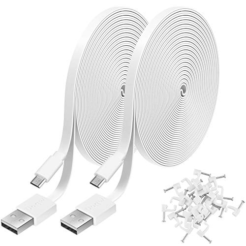 2 Pack 20FT Power Extension Cable Compatible with WyzeCam, Wyze Cam Pan, NestCam Indoor,Blink,Amazon Cloud Camera,USB to Micro USB Durable Charging and Data Sync Cord(White)