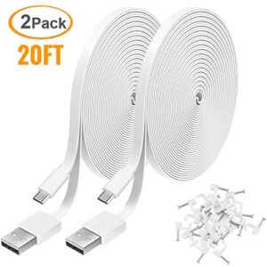 2 Pack 20FT Power Extension Cable Compatible with WyzeCam, Wyze Cam Pan, NestCam Indoor,Blink,Amazon Cloud Camera,USB to Micro USB Durable Charging and Data Sync Cord(White)