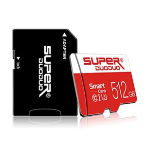 micro sd card 512gb with a sd card adapter, class 10 tf memory card/t-flash card high speed sd memory card for camera tablet computer phone surveillance tachograph drone