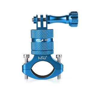 hsu aluminum bike bicycle handlebar mount for gopro hero 11/10/9/8/7/6/5/4 session sjcam akaso campark and other action cameras, 360 degrees rotary mountain bike rack mount (blue)