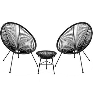 barton 3 pieces acapulco chair set w/glass table black outdoor patio furniture wicker rattan modern conversation chat seating