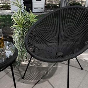 Barton 3 Pieces Acapulco Chair Set w/Glass Table Black Outdoor Patio Furniture Wicker Rattan Modern Conversation Chat Seating