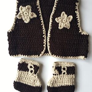 Pinbo Newborn Baby Photography Prop Crochet Knitted Cowboy Vest Shoes Coffee