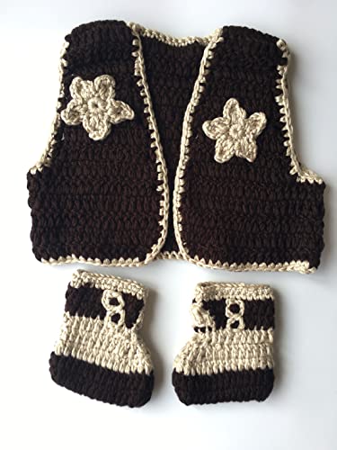 Pinbo Newborn Baby Photography Prop Crochet Knitted Cowboy Vest Shoes Coffee