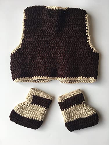 Pinbo Newborn Baby Photography Prop Crochet Knitted Cowboy Vest Shoes Coffee