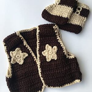 Pinbo Newborn Baby Photography Prop Crochet Knitted Cowboy Vest Shoes Coffee