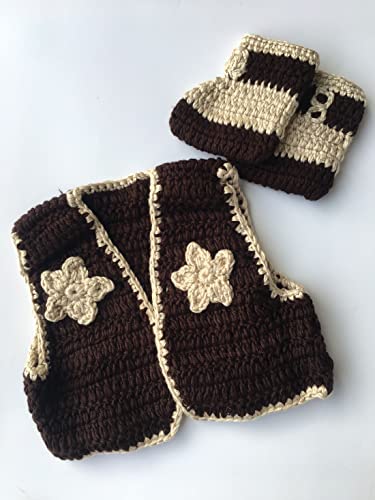 Pinbo Newborn Baby Photography Prop Crochet Knitted Cowboy Vest Shoes Coffee