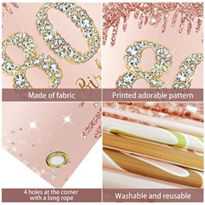 Happy 80th Birthday Banner Backdrop Decorations for Women, Rose Gold 80 Birthday Party Sign Supplies, Pink 80 Year Old Birthday Poster Background Photo Booth Props Decor