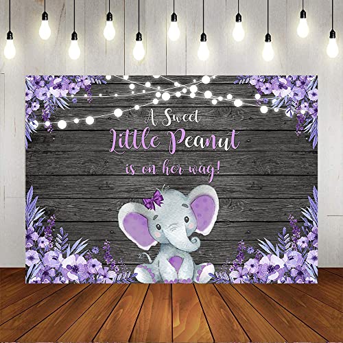 Avezano Purple Elephant Baby Shower Backdrop Rustic Lavender Floral Little Elephant Baby Shower Background A Sweet Little Peanut is on The Way Banner Decorations (7x5)