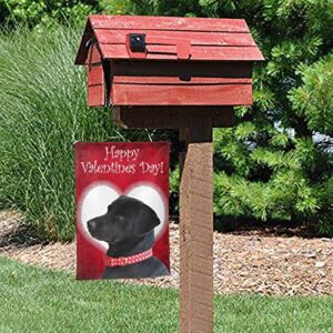 Happy Valentines Day Cute Black Labrador Dog Gift Lab Seasonal Family Double Sided Garden Flag Outdoor Funny Decorative Flags For Garden Yard Lawn Decor Gift 12 X 18 Inch