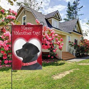 Happy Valentines Day Cute Black Labrador Dog Gift Lab Seasonal Family Double Sided Garden Flag Outdoor Funny Decorative Flags For Garden Yard Lawn Decor Gift 12 X 18 Inch