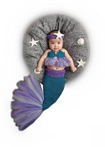 m&g house newborn photography prop outfits girl mermaid tail baby photo props mermaid outfit crochet knitted mermaid costume baby photoshoot props halloween costume photography props(purple&royalblue)