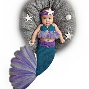 M&G House Newborn Photography Prop Outfits Girl Mermaid Tail Baby Photo Props Mermaid Outfit Crochet Knitted Mermaid Costume Baby Photoshoot Props Halloween Costume Photography Props(Purple&Royalblue)