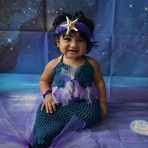 M&G House Newborn Photography Prop Outfits Girl Mermaid Tail Baby Photo Props Mermaid Outfit Crochet Knitted Mermaid Costume Baby Photoshoot Props Halloween Costume Photography Props(Purple&Royalblue)