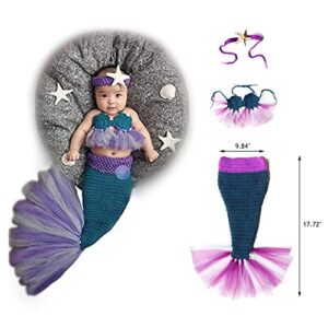 M&G House Newborn Photography Prop Outfits Girl Mermaid Tail Baby Photo Props Mermaid Outfit Crochet Knitted Mermaid Costume Baby Photoshoot Props Halloween Costume Photography Props(Purple&Royalblue)