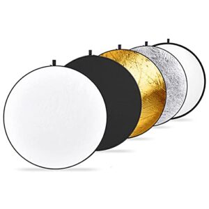 neewer 32 inch/80 centimeter light reflector light diffuser 5 in 1 collapsible multi disc with bag – translucent, silver, gold, white, and black for studio photography lighting and outdoor lighting