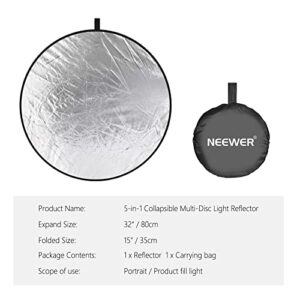 NEEWER 32 Inch/80 Centimeter Light Reflector Light Diffuser 5 in 1 Collapsible Multi Disc with Bag - Translucent, Silver, Gold, White, and Black for Studio Photography Lighting and Outdoor Lighting