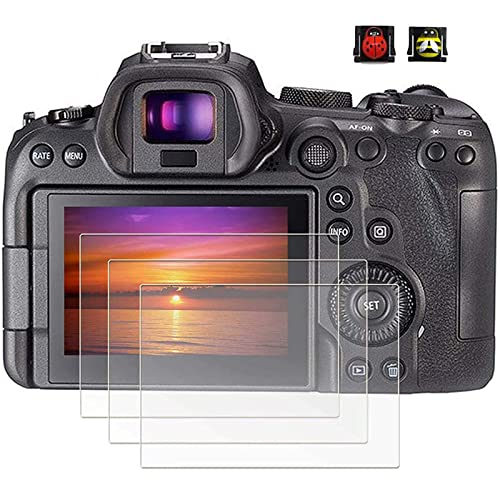 PCTC EOS R6II R6 R7 Screen Protector Appliable for Canon R6II R6 R7 Full-Frame Mirrorless Camera (3 Pack), 0.3mm 9H Hardness Tempered Glass Screen Cover, 2* Hot Shoe Cap Cover