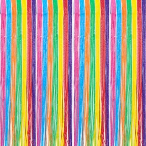 4pack rainbow color foil fringe curtain metallic tinsel door curtains photo booth backdrop for birthday graduation wedding baby shower bridal shower christmas party decoration