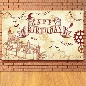 wizard birthday party supplies wizard backdrop banners, 6 x 3.6 ft happy birthday party supplies wizard birthday party backdrop for boys girls birthday decoration, indoors and outdoors