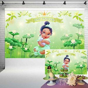 Baby Tiana Naby Shower Backdrop Princess Birthday Party Banner for Cake Table Princess and Frog Theme Photo Back Drop Photography Studio Props 5x3 ft 62, Clear