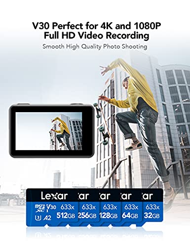 Lexar High-Performance 633x 256GB microSDXC UHS-I Card with SD Adapter, C10, U3, V30, A1, Full-HD & 4K Video, Up To 100MB/s Read, for Smartphones, Tablets, and Action Cameras (LSDMI256BBNL633A)