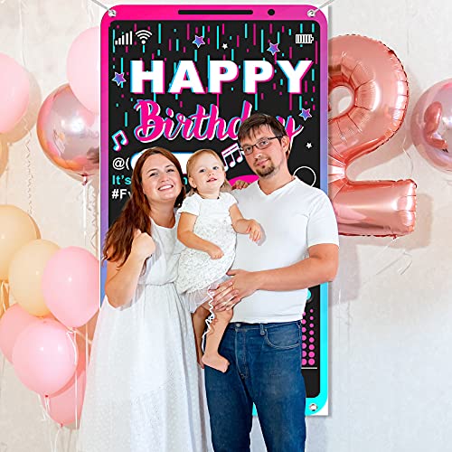 Happy Birthday Party Decorations Backdrop music decorations for party Background Social Media Photography Background Polyester Banner for Girls Birthday Party Supplies, 71 x 39 Inch