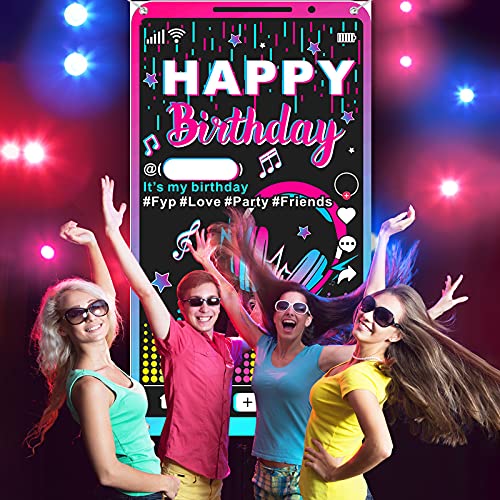 Happy Birthday Party Decorations Backdrop music decorations for party Background Social Media Photography Background Polyester Banner for Girls Birthday Party Supplies, 71 x 39 Inch