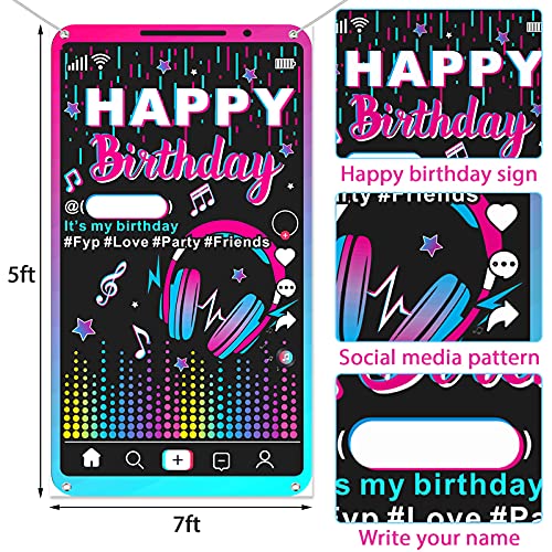 Happy Birthday Party Decorations Backdrop music decorations for party Background Social Media Photography Background Polyester Banner for Girls Birthday Party Supplies, 71 x 39 Inch