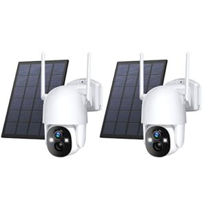 poyasilon solar security cameras wireless outdoor, 3mp 2k fhd outdoor camera wireless 2.4g wi-fi 355° view pan tilt security cameras with ai motion detection, siren, two-way audio (2 pack)