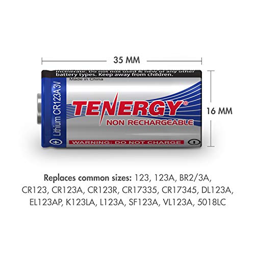 Tenergy 3V CR123A Lithium Battery, High Performance 1500mAh CR123A Cell Batteries PTC Protected for Cameras, Flashlight Replacement CR123A Batteries, 16-Pack (Non-Rechargeable)