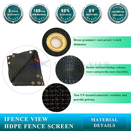 Ifenceview 3' Width 5' - 50' Length Black Shade Cloth Fabric Fence Privacy Screen Panels Mesh Net for Construction Site Yard Driveway Garden Pergolas Gazebos Railing Canopy Awning 180 GSM (3'x5')