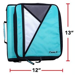 Case-it The Universal Zipper Binder - 2 Inch O-Rings - Padded Pocket That Holds up to 13 Inch Laptop/Tablet - Multiple Pockets - 400 Page Capacity - Comes with Shoulder Strap - Mint Blue LT-007