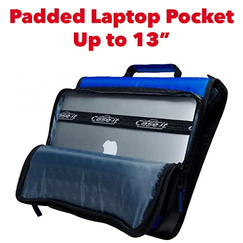 Case-it The Universal Zipper Binder - 2 Inch O-Rings - Padded Pocket That Holds up to 13 Inch Laptop/Tablet - Multiple Pockets - 400 Page Capacity - Comes with Shoulder Strap - Mint Blue LT-007