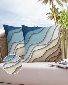 waterproof outdoor throw pillow cover blue modern geometric lumbar pillowcases set of 2 brown abstract decorative patio furniture pillows for couch garden 20 x 20 inches