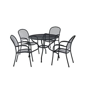 royal garden metal patio outdoor tables and chairs set up – nova collection – industrial steel mesh 5-piece round dining set – black