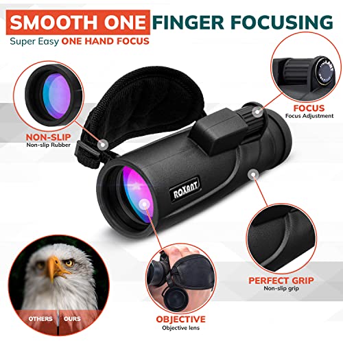 Roxant Falcon Monocular Telescope for Smartphone - 10x42 High Definition BAK4 Prism Focusing Scope - Monoculars for Adults - Includes Monocular, Phone Adapter, Mini Tripod, Case & Lens Cap