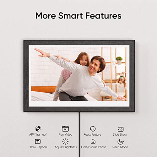 2023 FRAMEO 15.6’’ Large Digital Picture Frame with 1920x1080P FHD IPS Touch Screen, Up to 128GB Wooden WiFi Electronic Photo Frame Wall Mountable Easy Setup to Share Photos Videos Instantly Anywhere