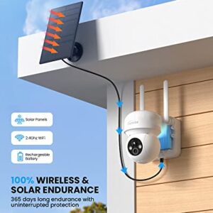 HOOISE Solar Security Cameras Wireless Outdoor,2K Battery Powered WiFi Outdoor Camera for Home Security with Color Night Vision, PIR Motion Detection,2-Way Talk, IP65 Waterproof,Siren Alarm