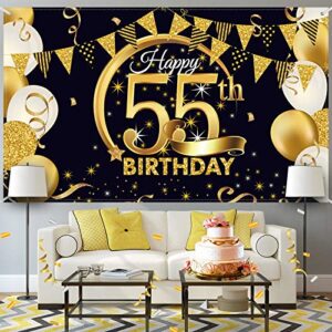 Birthday Party Decoration Extra Large Fabric Black Gold Sign Poster for Anniversary Photo Booth Backdrop Background Banner, Birthday Party Supplies,72.8 x 43.3 Inch (55th)