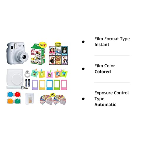 Fujifilm Instax Mini 11 Instant Camera Ice White + Shutter Compatible Carrying Case + Fuji Film Value Pack (20 Sheets) + Shutter Accessories Bundle, Color Filters, Photo Album, Assorted Frames