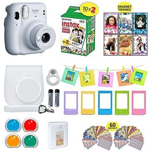 fujifilm instax mini 11 instant camera ice white + shutter compatible carrying case + fuji film value pack (20 sheets) + shutter accessories bundle, color filters, photo album, assorted frames