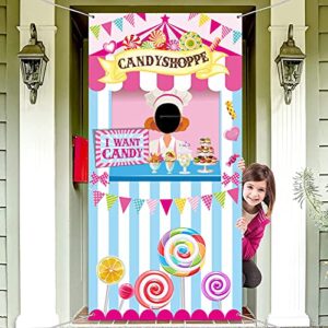 candy shop party decoration sweet shoppe hanging banner background carnival photo door decor backdrop props 70.87 x 35.43 inch large photo door banner for candy shop sweet party carnival game supplies