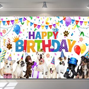 Dog Happy Birthday Backdrop Banner Puppy Photography Background Banner Cartoon Dog Photo Backdrop Birthday Party Decorations for Dog Owner Birthday Party Pet Party Supplies (5.9 x 3.6 Feet)